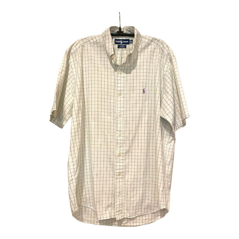 Ralph Lauren Button Down Short Sleeve Blake Fit Shirt Green & White Men's M